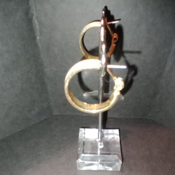 Monet Vintage Gold Tone Cream Enamel Hoop Lever Back Earrings - Picture 4 of 7